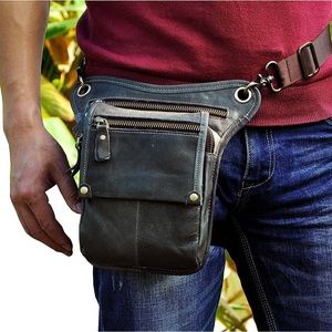 Le'aokuu Mens Womens Leather Tactical Motorcycle Outdoor Travel Waist Pack.Gray